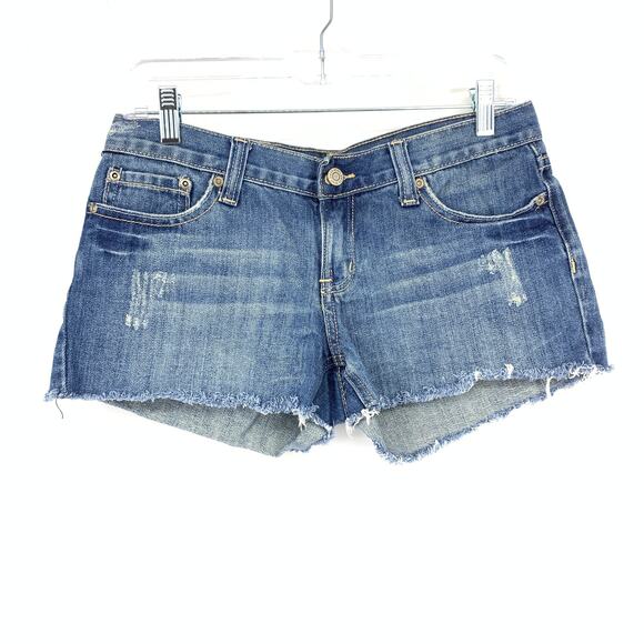 MNG Jeans Cut Off Shorts Womens Size 6 Medium Was Distressed Low Rise - Picture 1 of 6